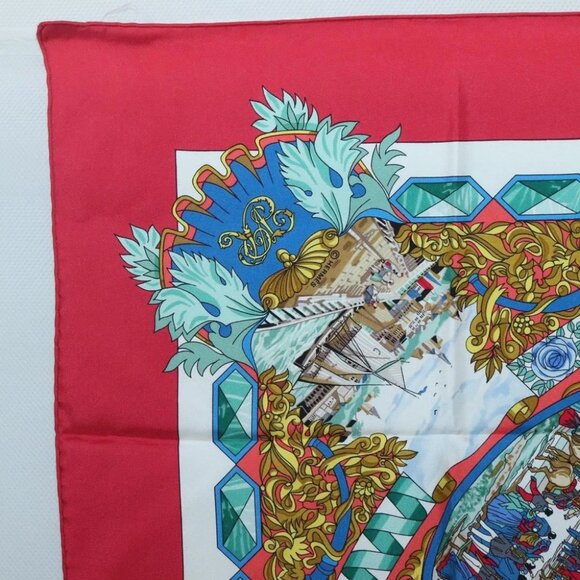 HERMES Carre 90 Scarf ""LENTENTE CORDIALE"" Silk Red White Auth - Picture 2 of 16